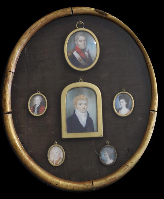 A group of six miniature portraits relating to the Adye Family,
